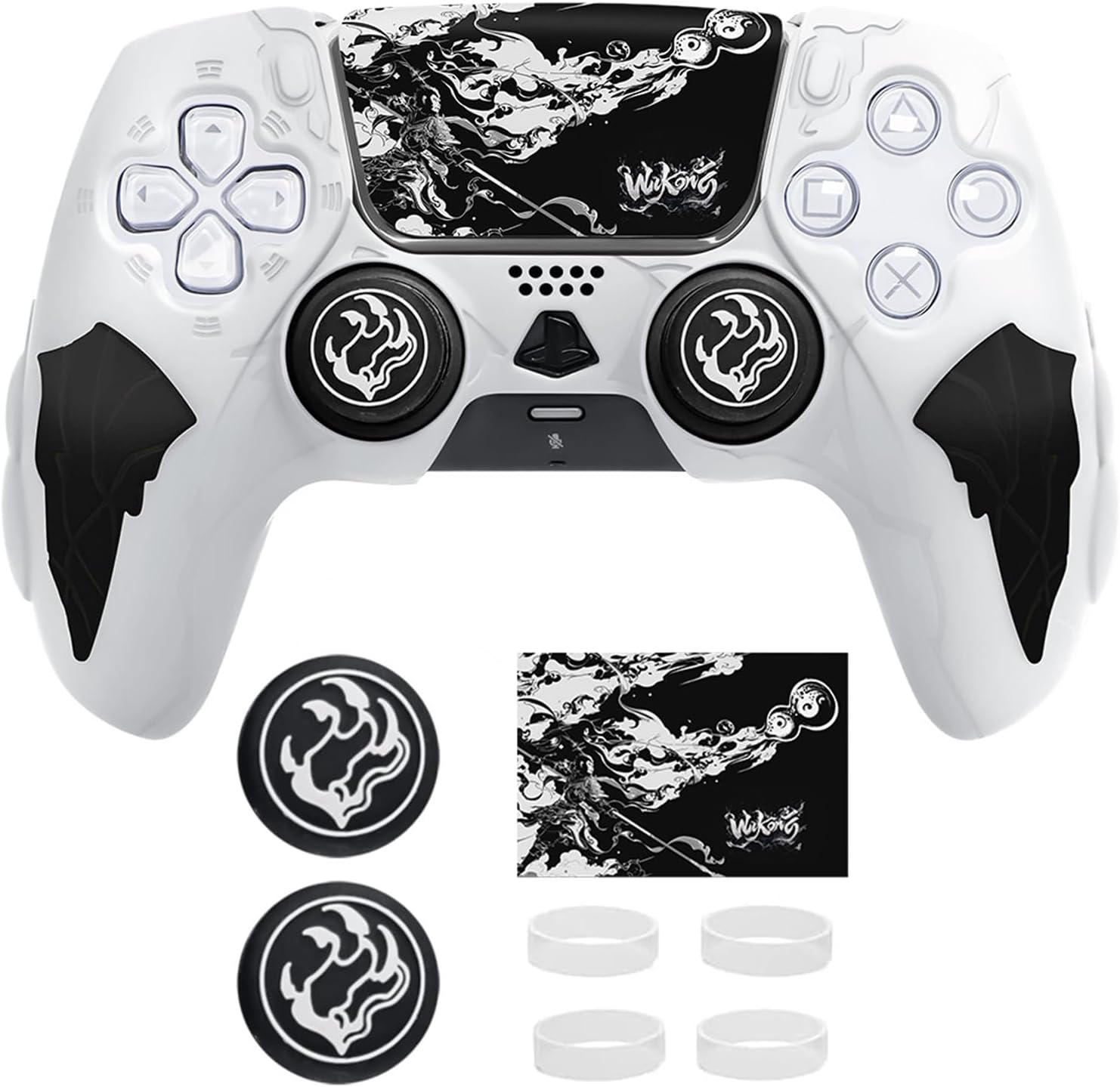 JOWILIN PS5 Controller Cover Case, Anti-Slip Silicone Cover with Thumb Grip Caps, Joystick Protectors and Cover Wrap Sticker, Ergonomic Design for PS5 Controller, Black Myth Wukong (White) image number 3