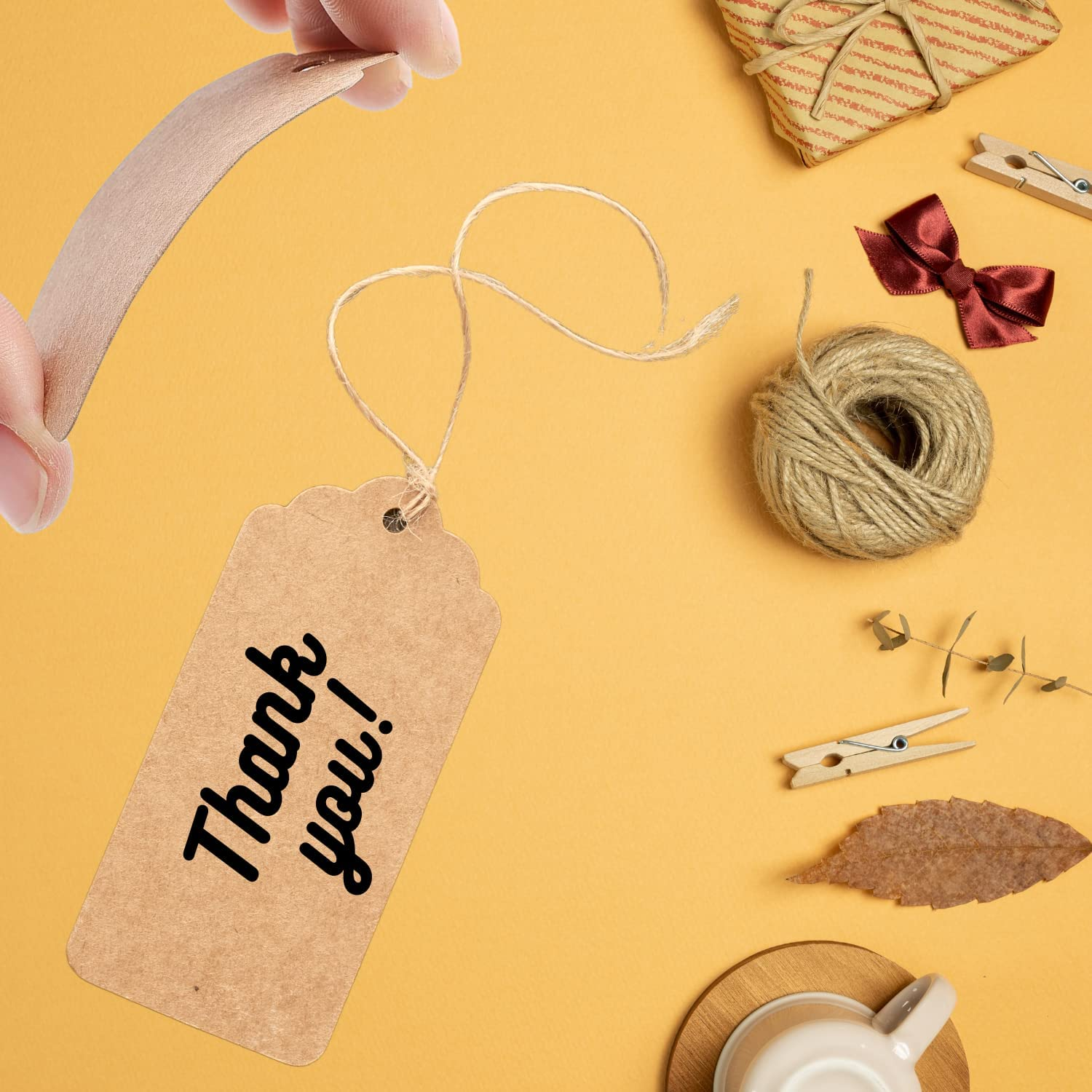 Gift Tags Brown Kraft Paper with 30 Meter Soft Twine String for Christmas Baby Shower Wedding Presents Teachers Gifts Crafts Kraft Paper Card 100Pcs 7X4Cm DIY image number 3