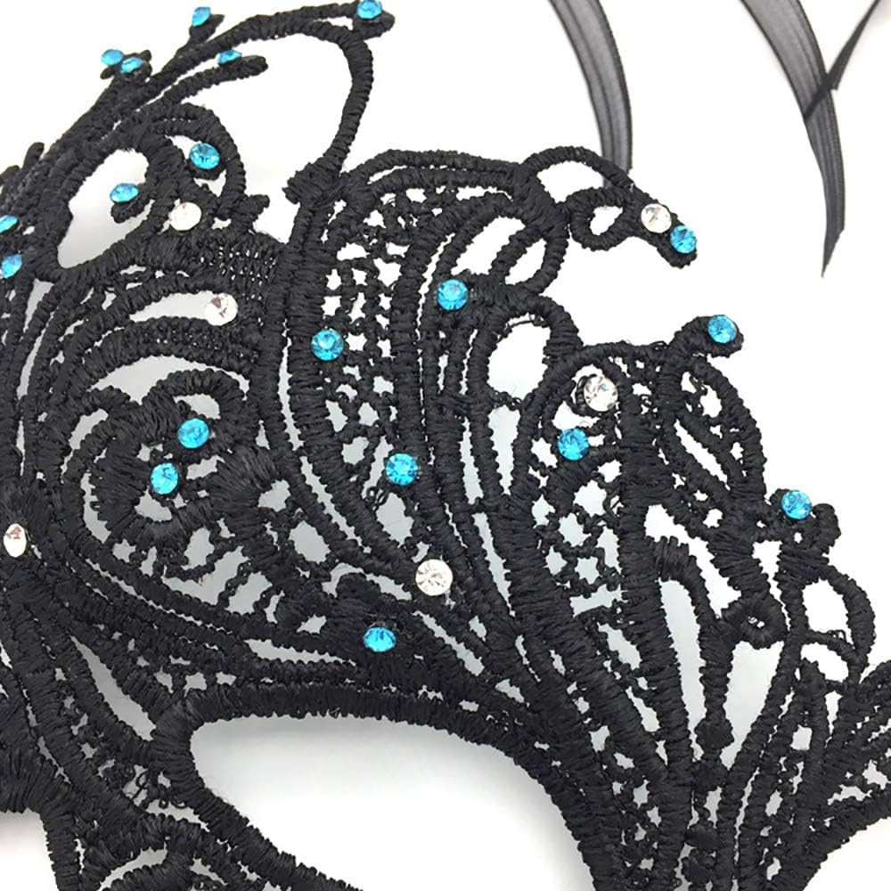 Imapo Masquerade Mask with Blue and White Rhinestones, Halloween Mardi Gras Masks for Women Lady, Christmas Cosplay Venetian Party Prom Ball Lace Eye Masks