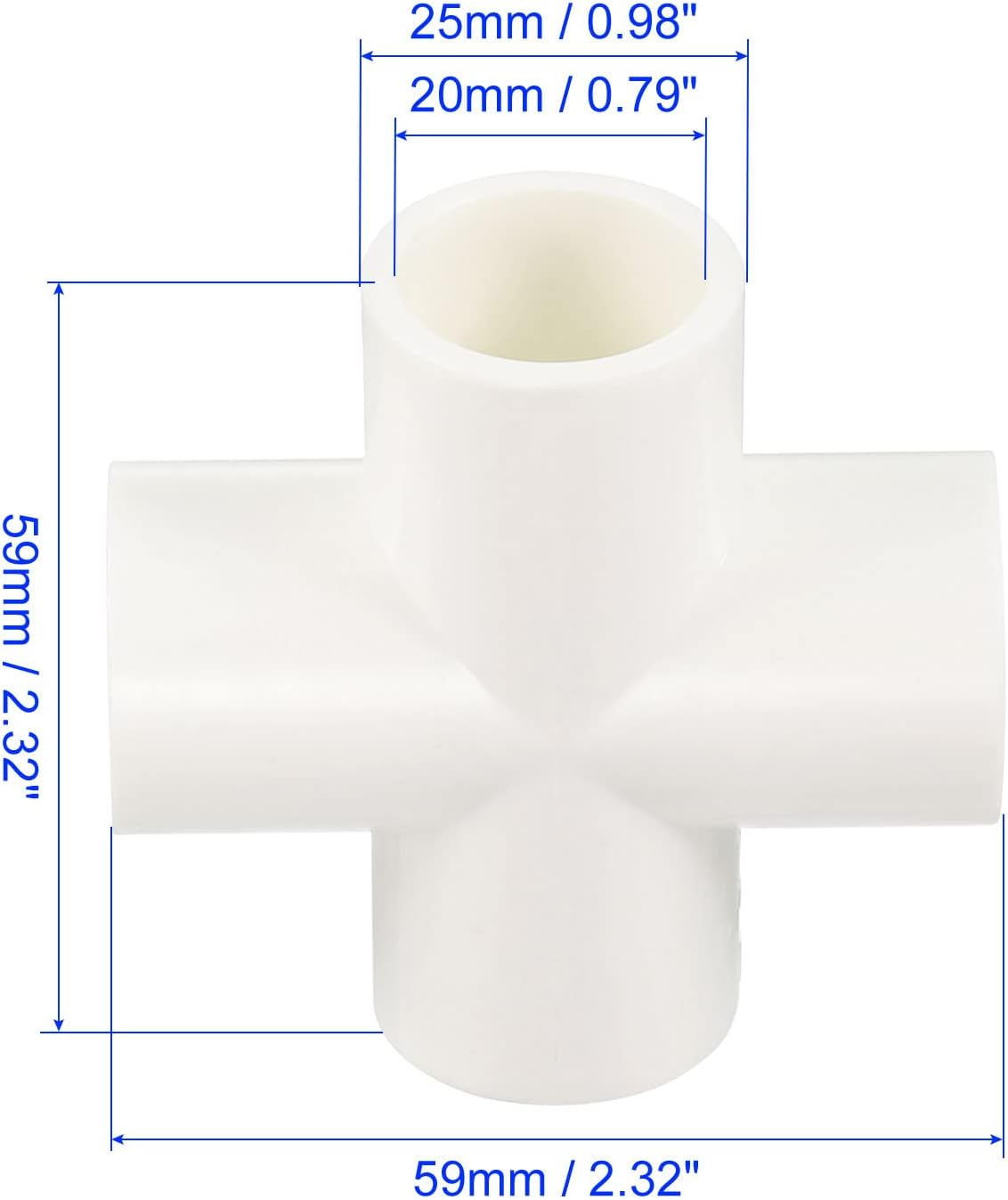 6 Pack PVC Pipe Fittings - Water Tubing Joint Connectors Adapters, 4 Way Union Tee Corner Coupling, Apply to Outdoor/Garden (White, 20Mm ID)