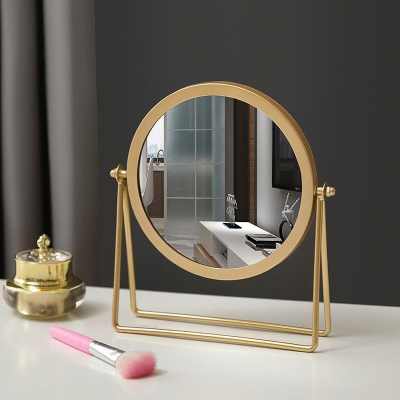 Table Desk Vanity Makeup Mirror, Portable Folding Mirror with Metal Stand Tavel Make up Mirror Hanging Bathroom for Shower Shaving Travel Adjustable Rotation image number 2