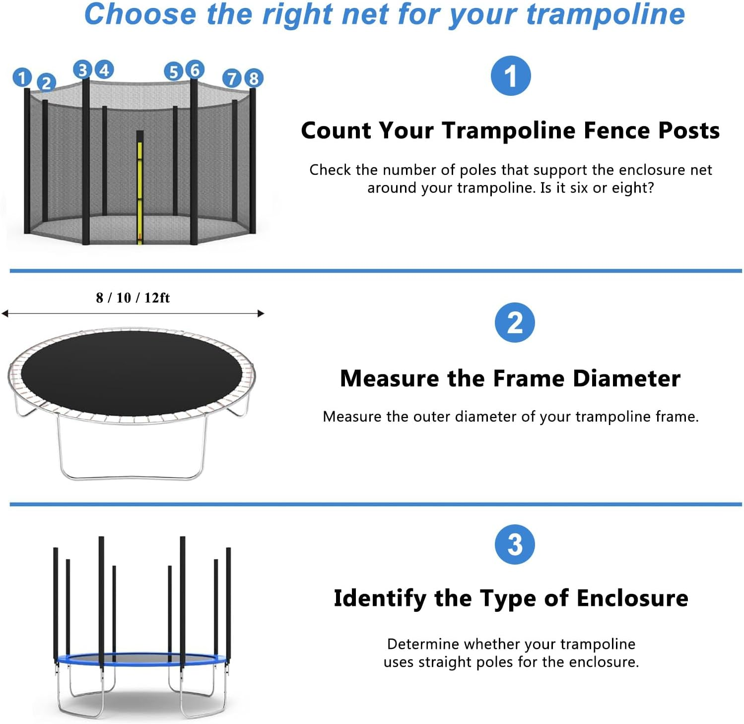 Sport Trampoline 12Ft Replacement Safety Enclosure Net for 8 Straight Poles round Frame Trampoline (Net Only) image number 4