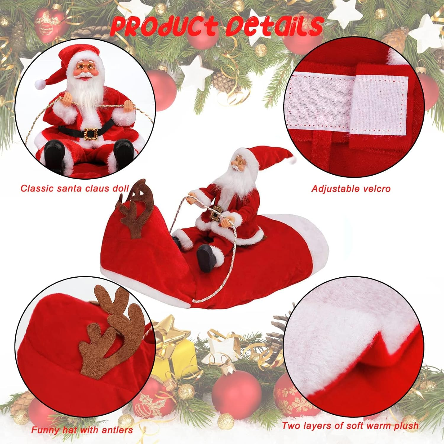 Santa Dog Costume Christmas Pet Clothes Santa Claus Riding Pet Cosplay Costumes Party Dressing up Dogs Cats Outfit for Small Medium Large Dogs Cats (Xl(Neck:17.3-20.5" Chest:22.8-29.5")) image number 6