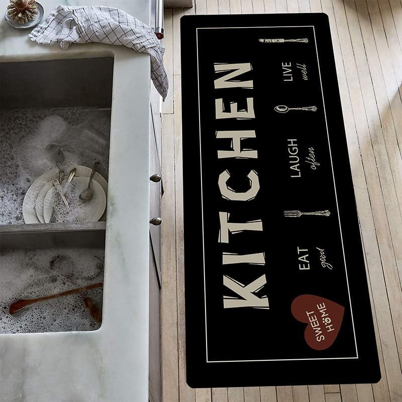 Non-Slip Absorbent Kitchen Floor Mat for Standing, Soft Black Kitchen Runner Rug, Kitchen Floor Mats for Front of Sink, Laundry Room, Hallway (Black, 40Cm X 120Cm) image number 3