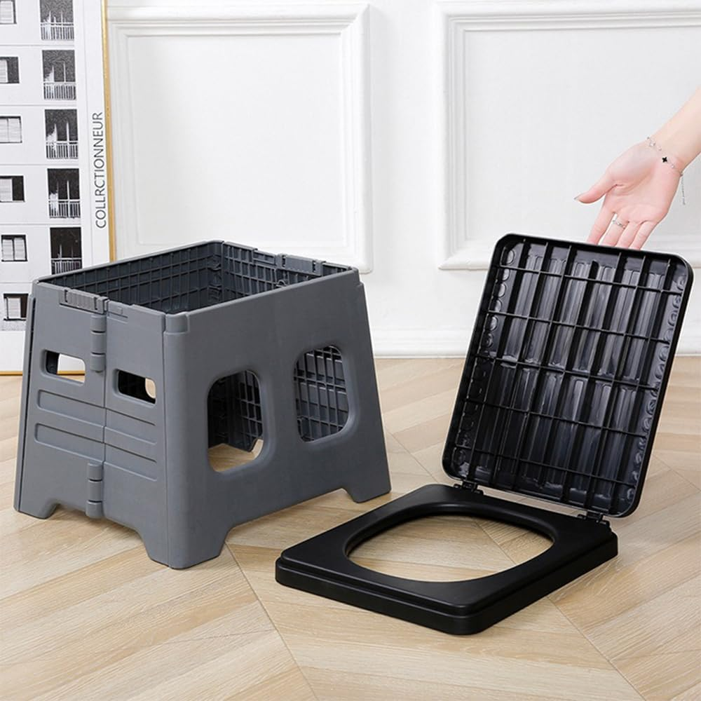 Folding Toilet, Folding Trash Can, Portable Folding Toilet Reusable, Outdoor Travel Car Portable Toilet with Garbage Bag, Storage Bag, Hardener, for Home, Camping, Long Trips, Beach Us image number 4