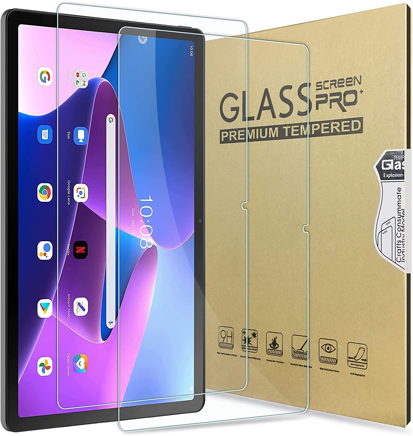 Bighan 2 Pack Screen Protector Compatible with Lenovo Tab M10 plus 3Rd Gen 10.61", 9H Hardness Tempered Glass Film Clear Anti-Bubble Full Coverage Foil image number 3