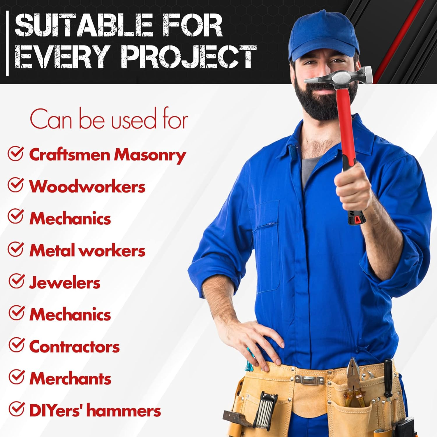 C&T Auto Body Repair Tool Hammer Dolly Set 7 Piece, Car Body Repair Tool Kit with Carrying Case, Carbon Steel Dolly and Hammer Dent Body Fender Tool Set image number 4