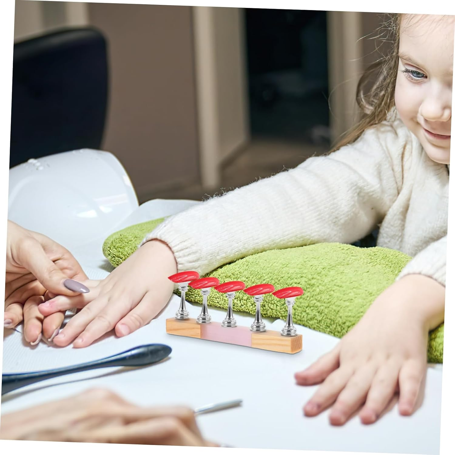 VICASKY Nail Pad Practice for Nail Art Training White Wooden Design Alloy Holder Supplies and Manicure Learning image number 6