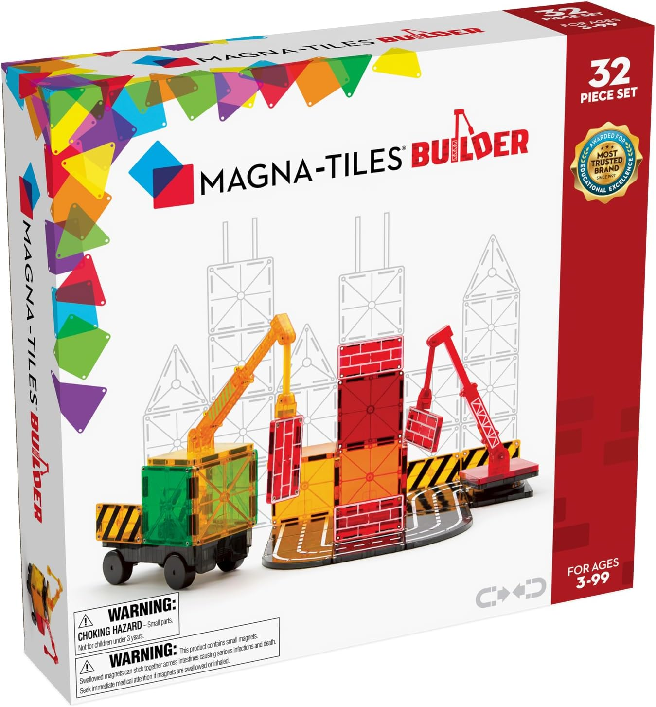 Magna-Tiles Builder 32-Piece Magnetic Construction Set &ndash; Magnetic Road & Crane Tiles for Creative STEM Building, Educational Open-Ended Play Toy for Kids Ages 3+ image number 3