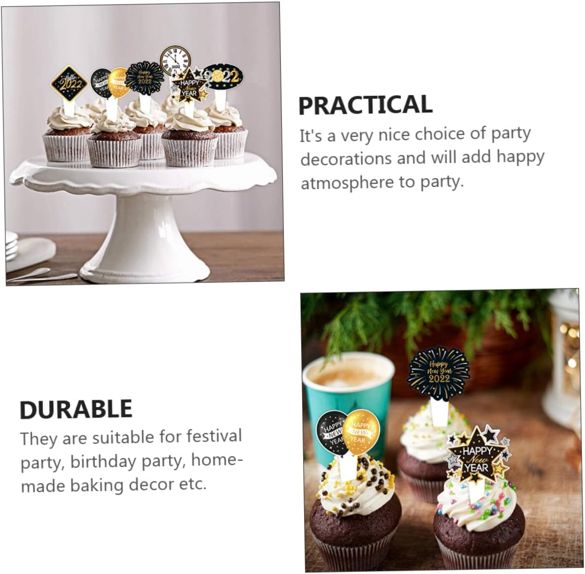 Jojofuny 24Pcs Year Cake Insert Dessert Toppers Year Decorations for Birthday Party Supplies image number 3