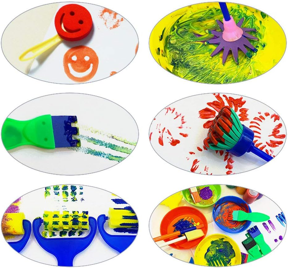 Lumsburry 54Pcs Kids Art & Craft Early Learning Painting Sponges Stamper Mini Paint Brushes Kit with 26 English Alphabets Drawing Tools (Brushes Only) image number 4