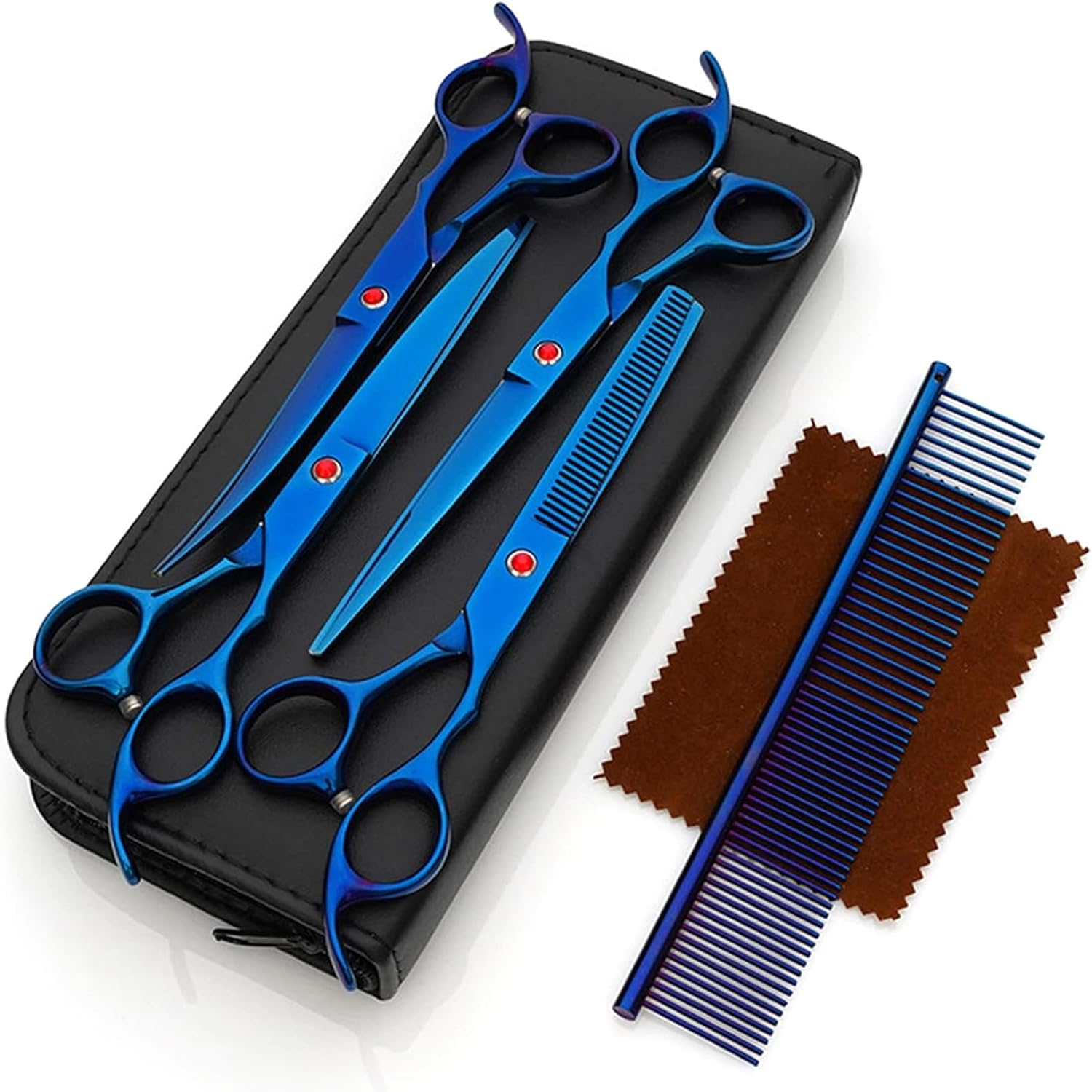 Visuivit Professional Dog Grooming Scissors Set 18Cm/7 Inch, 8 Piece Dog Grooming Shears - Dog Hair Trimming- 6CR Steel Pet Grooming Scissors Kit (Rainbow)