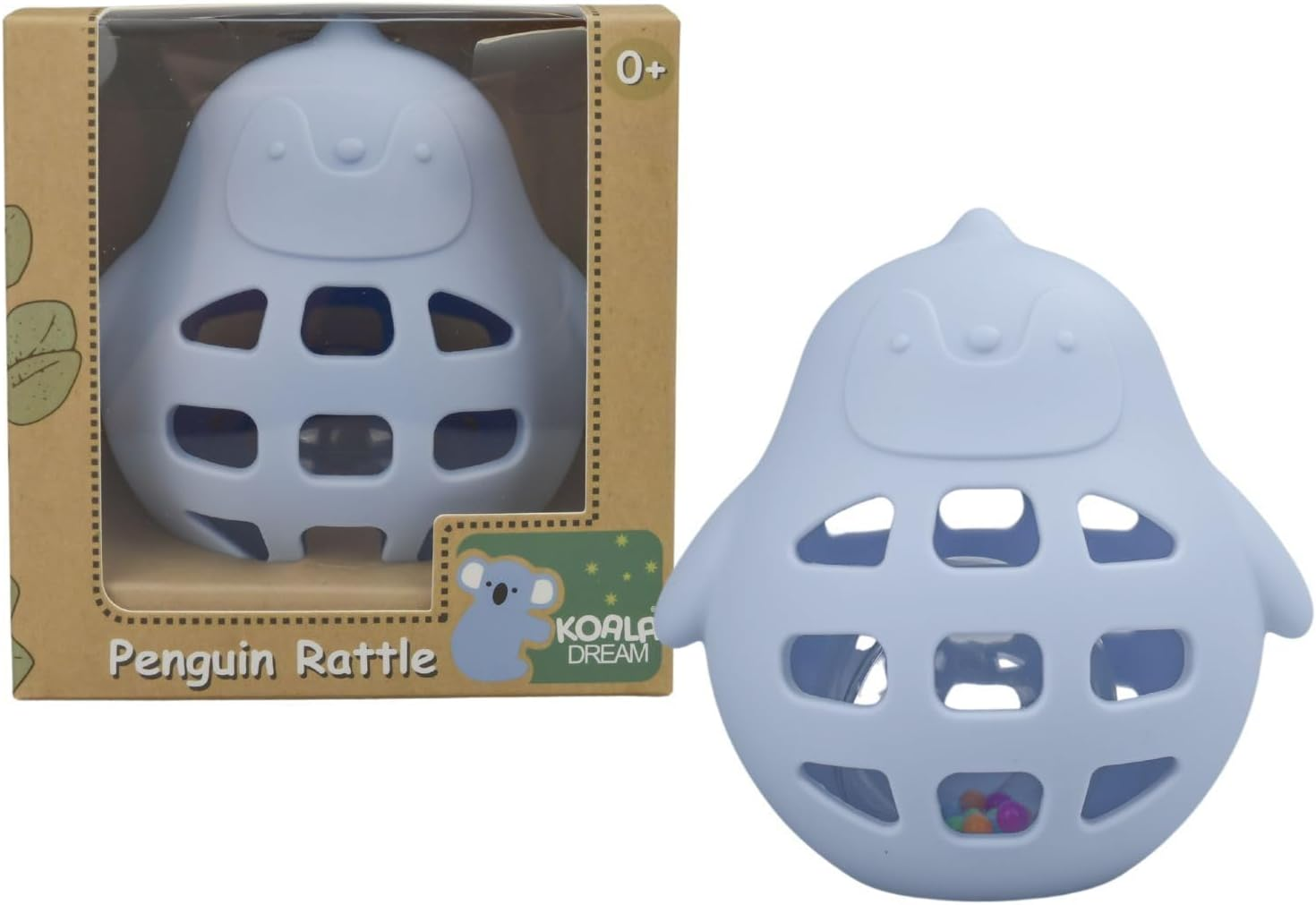 Koala Dream - CA3018A Silicone Penguin Rattle Blue: Baby Teething Toy with Gentle Rattle Sound, Non Toxic, Easy Clean Infant Sensory Development Toy image number 1