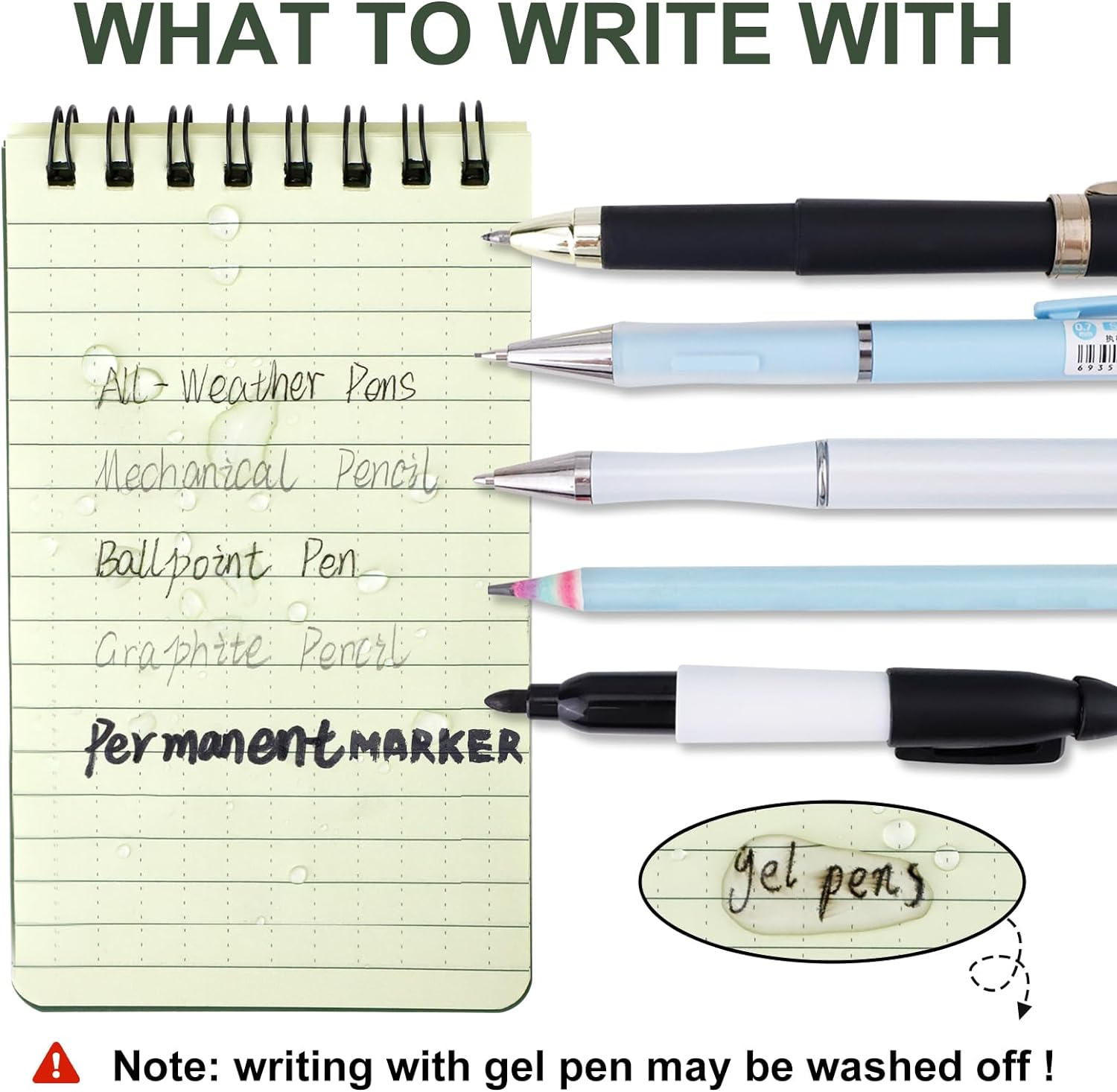 RETON 10 Pack Waterproof Notebook, 3 X 5 Inches Pocket Notepad, All-Weather Memo Pads with Top-Spiral, Tactical Steno Pads with Grid for Outdoor Activity Recording (Army Green)