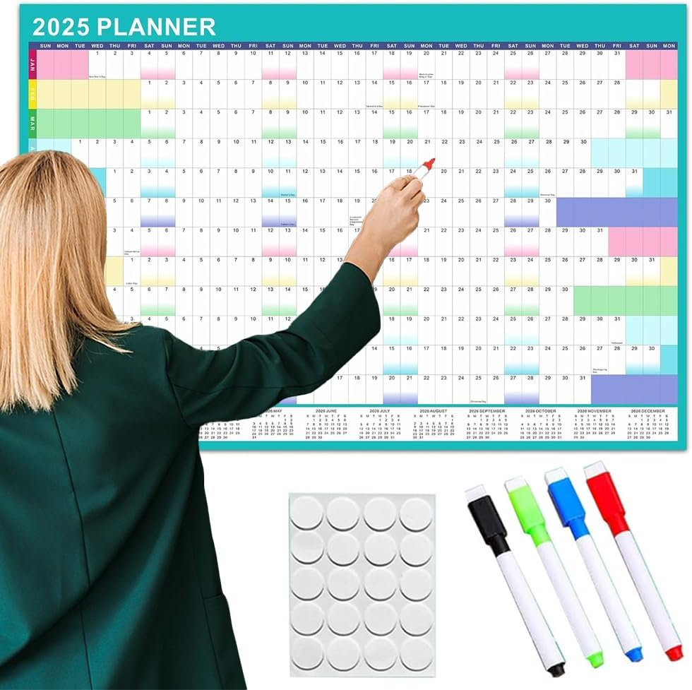 Geli 2025 Year Wall Planner Large 60X90Cm Laminated Wall Calendar with Stickers and Dry Wipe Pen image number 1