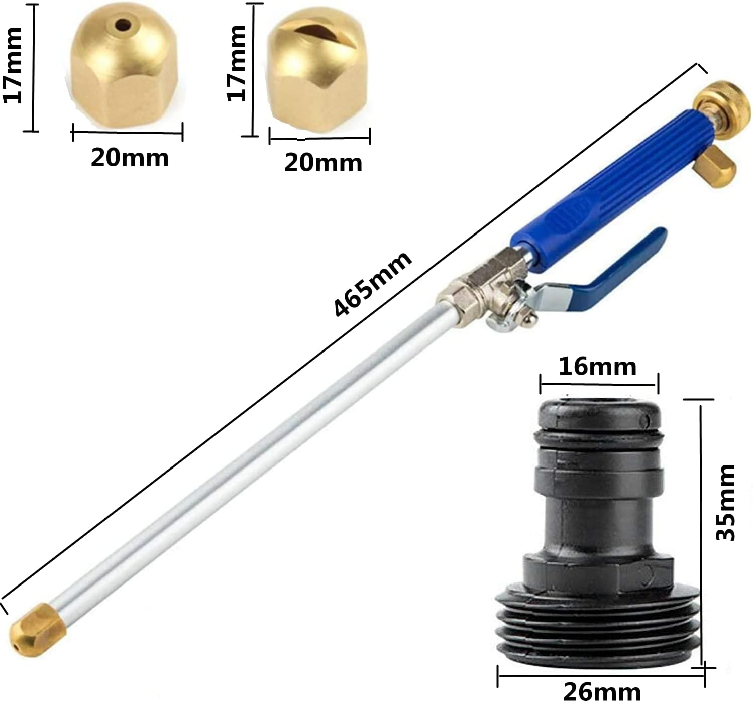 Extendable Hydro Jet Washer High Pressure Power Washer Wand, Portable Water Hose with 2 Water Hose Nozzle for Garden, Gutter, Patio, Car, Pet, Window (Blue) image number 6