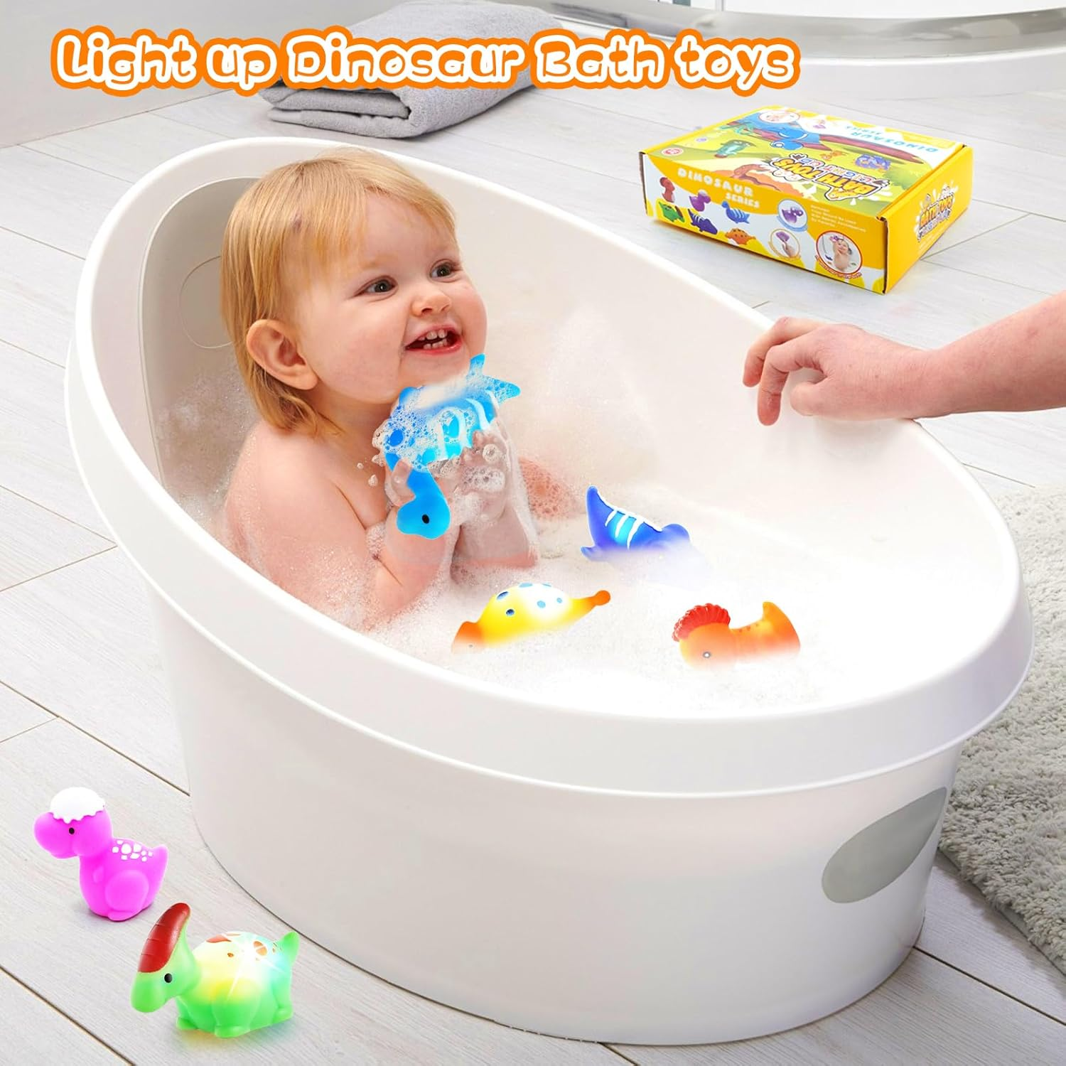 6 Packs Light-Up Floating Dinosaur Bath Toys Set, for Baby Toddler Nephew in Birthday Christmas Easter, Great Water Bathtub Shower Pool Bath Toy for Children Preschool image number 6