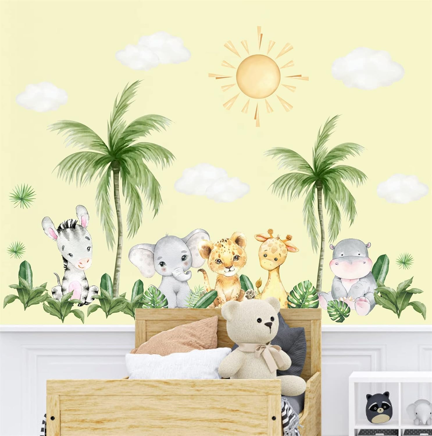 Cartoon Tree Animal Wall Stickers Safari Jungle Animal Wall Decals Cute Animal Wall Stickers Jungle Tree Wall Decals Zoo Animal Wall Stickers for Baby Room Nursery Living Room image number 2