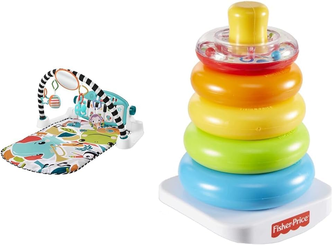 Kick & Play Gym Gen4 SS Blue- QE, Rock-A-Stack (Sleeve) and Baby'S First Blocks