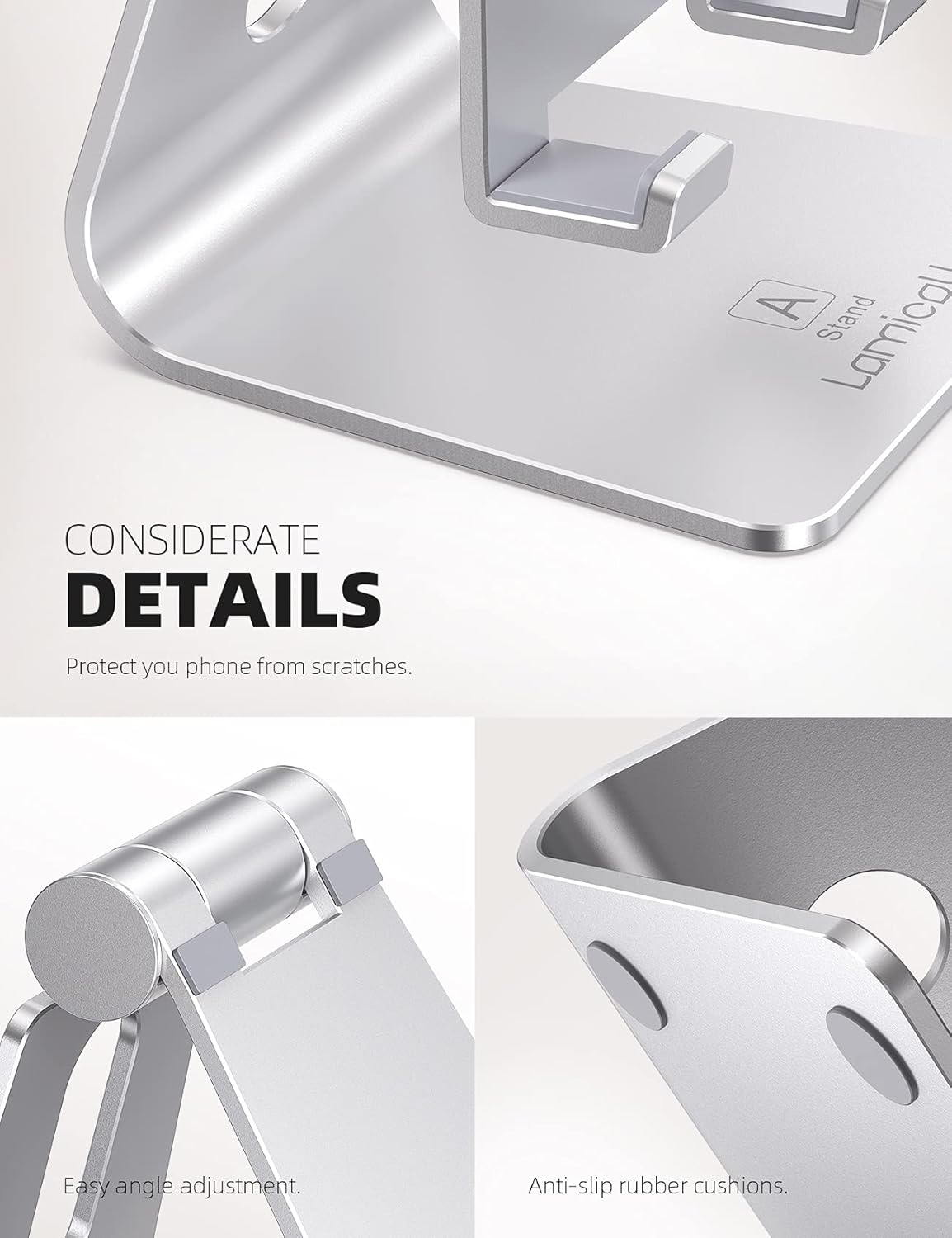 Adjustable Cell Phone Stand, Lamicall Phone Stand : [Update Version] Cradle Dock Holder Compatible with Iphone Xs XR 8 X 7 6 6S plus SE 5 5S 5C Charging, Accessories Desk, Android Smartphone - Sliver image number 1