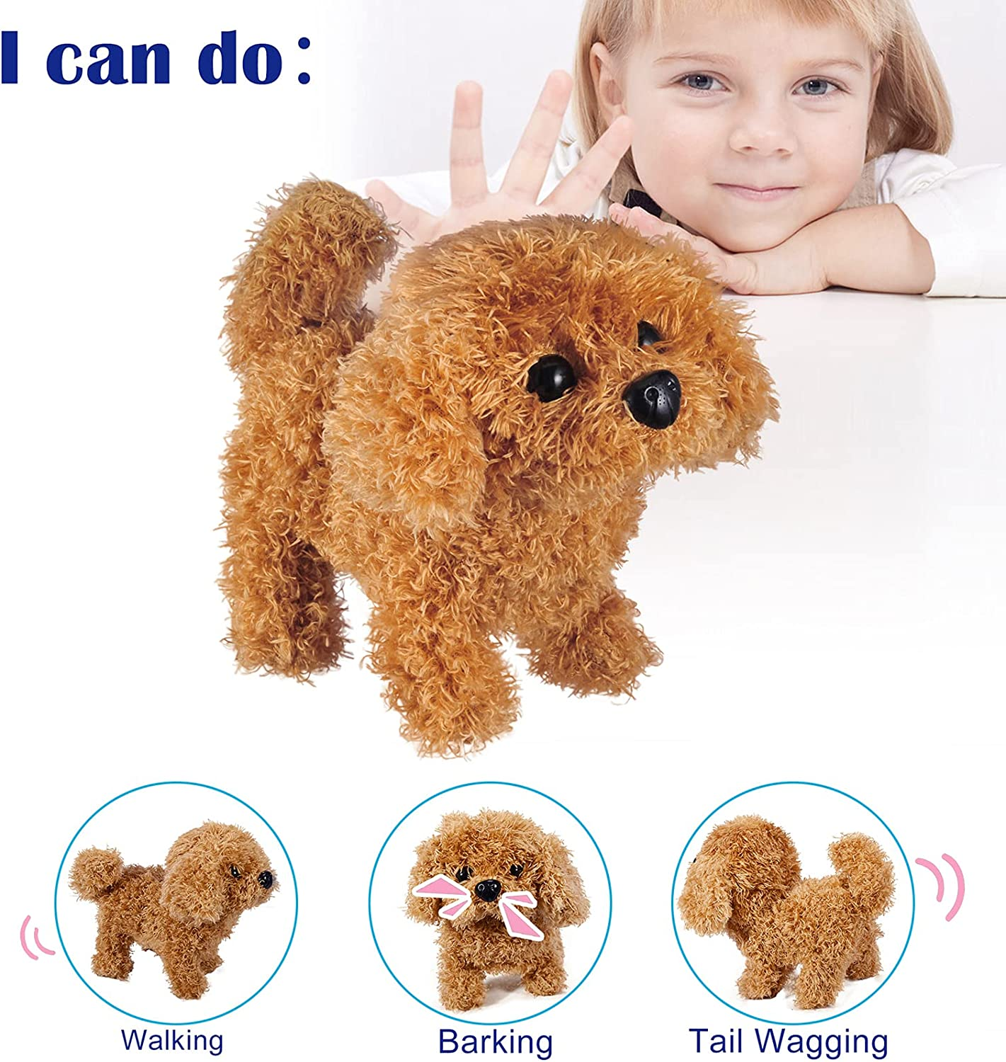 Worwoder Plush Teddy Toy Puppy Electronic Interactive Pet Dog - Walking, Barking, Tail Wagging, Stretching Companion Animal for Kids Children (Teddy Dog) image number 4