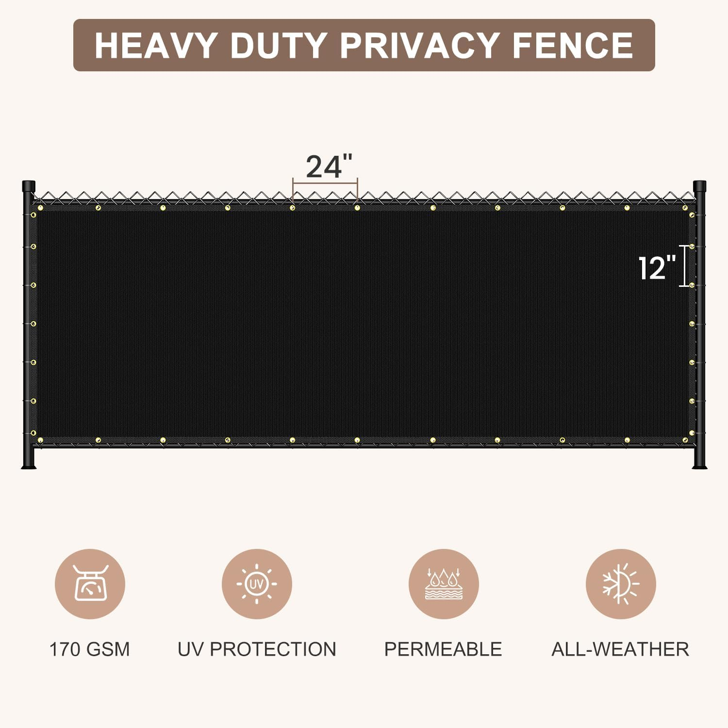 6X25FT Privacy Screen Fence, Heavy Duty Fencing Shade Cover, 170GSM 90% Blockage Mesh Shade Net for Wall Garden Yard Backyard (6 Ft X 25 Ft, Black) image number 1