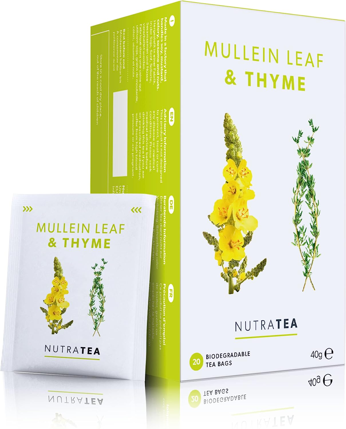Nutratea Mullein Leaf & Thyme Tea | Mullein Leaf Tea - Soothing Blend to Support Respiratory Health. Teabags for Lungs & Throat - 20 Individaully Wrapped Bags - Herbal Tea (1 Pack) image number 2