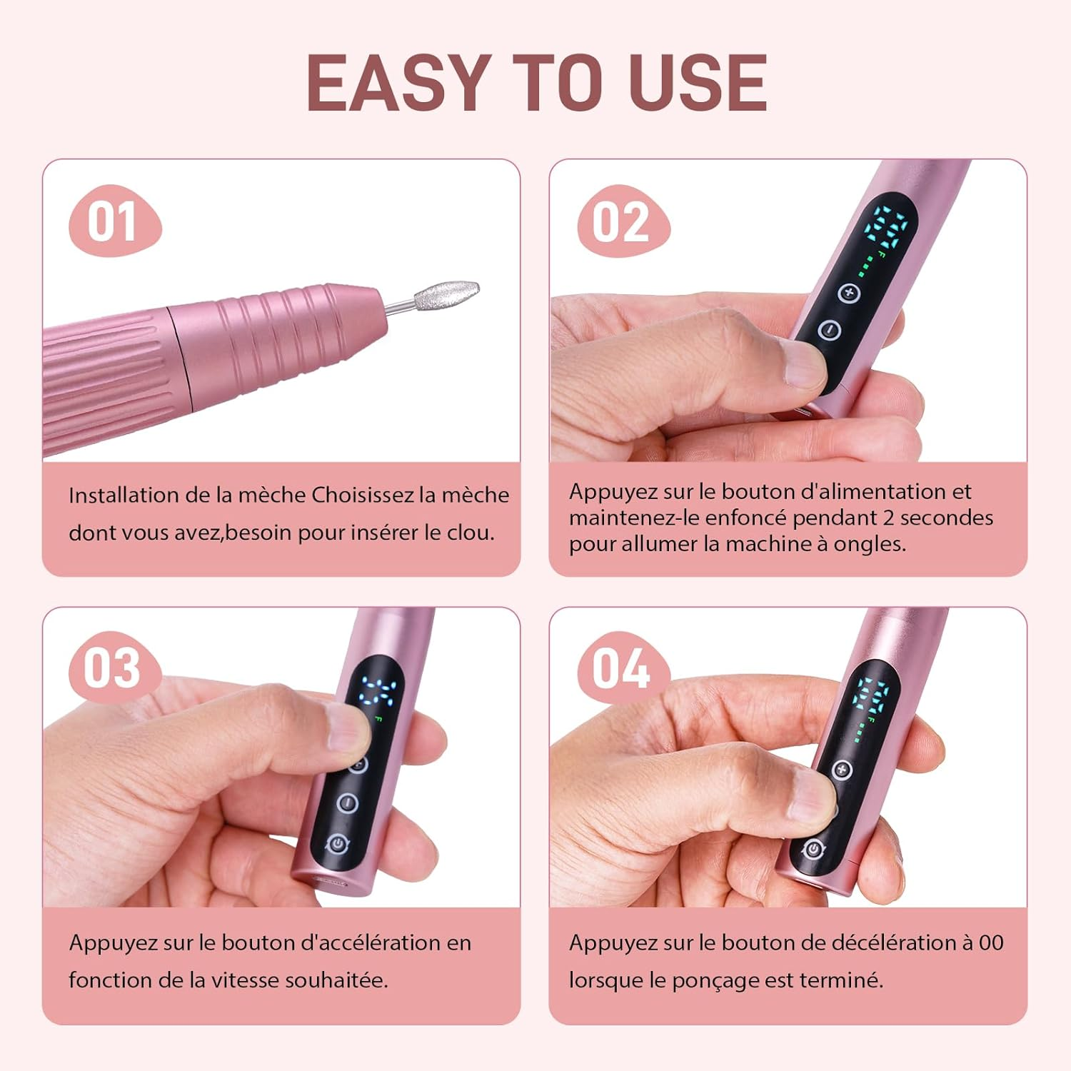 Electric Nail Drill 35000RPM,WEIKILLY Rechargeable Cordless Nail File,Professional Acrylic Gel Electric Nail Drill Machine for DIY Manicure and Pedicure,Portable Home Travel or Salon Use (Pink) image number 1