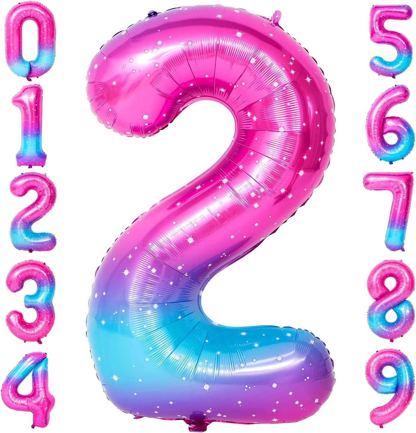 40 Inch Large Starry Sky Number Balloons, Giant Jumbo Helium Foil Mylar Big Gradient Colorful Number 2 Digital Two Balloons for Birthday Party Anniversary Wedding Decorations image number 3