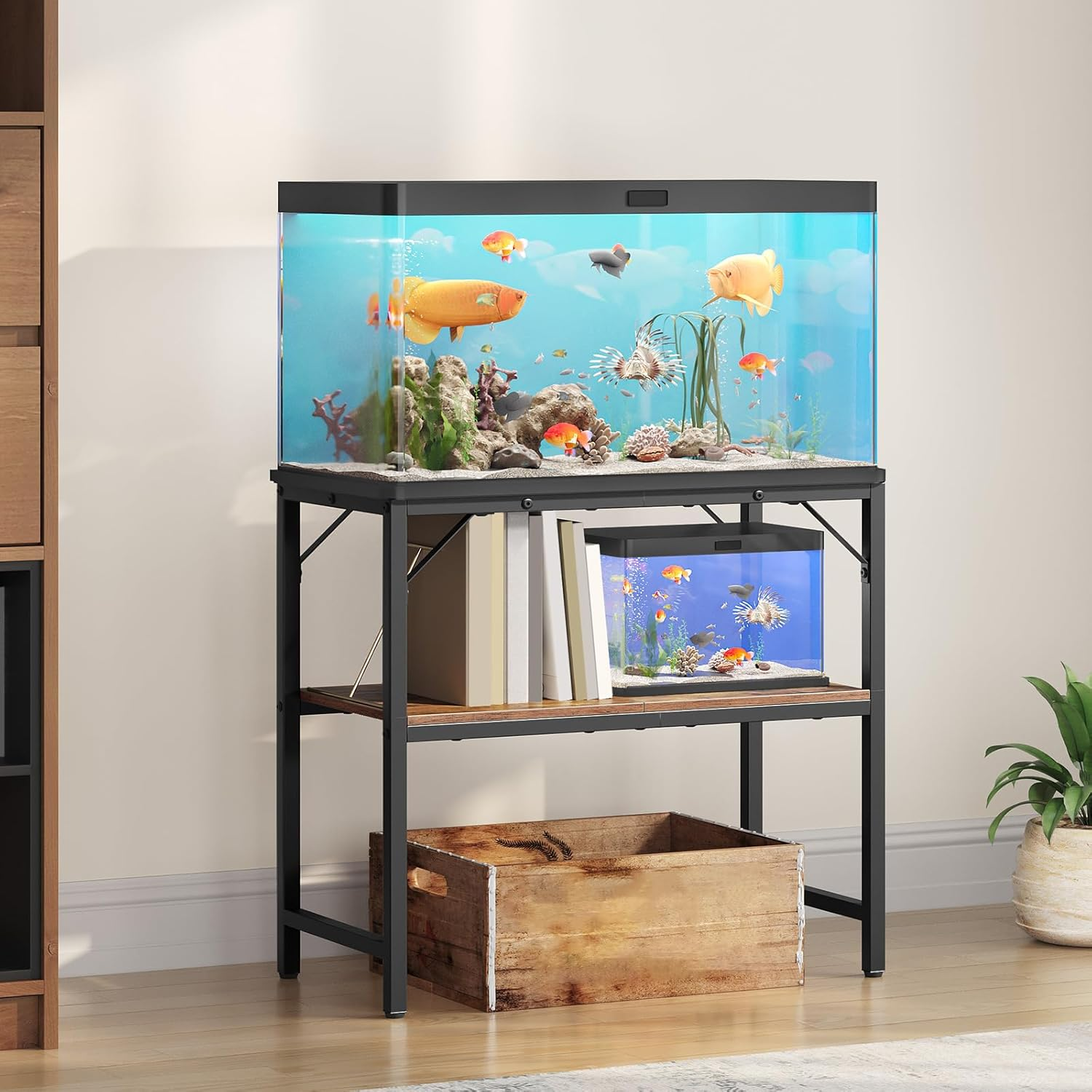 30 Gallon Fish Tank Stand, Aquarium Stand with 2-Tier Storage Shelves, Heavy Duty Breeder Turtle Terrarium Stand Rack for Home Office, 30.0" L X 11.8" W X 24.4" H, Rustic Brown FTHR3001 image number 6