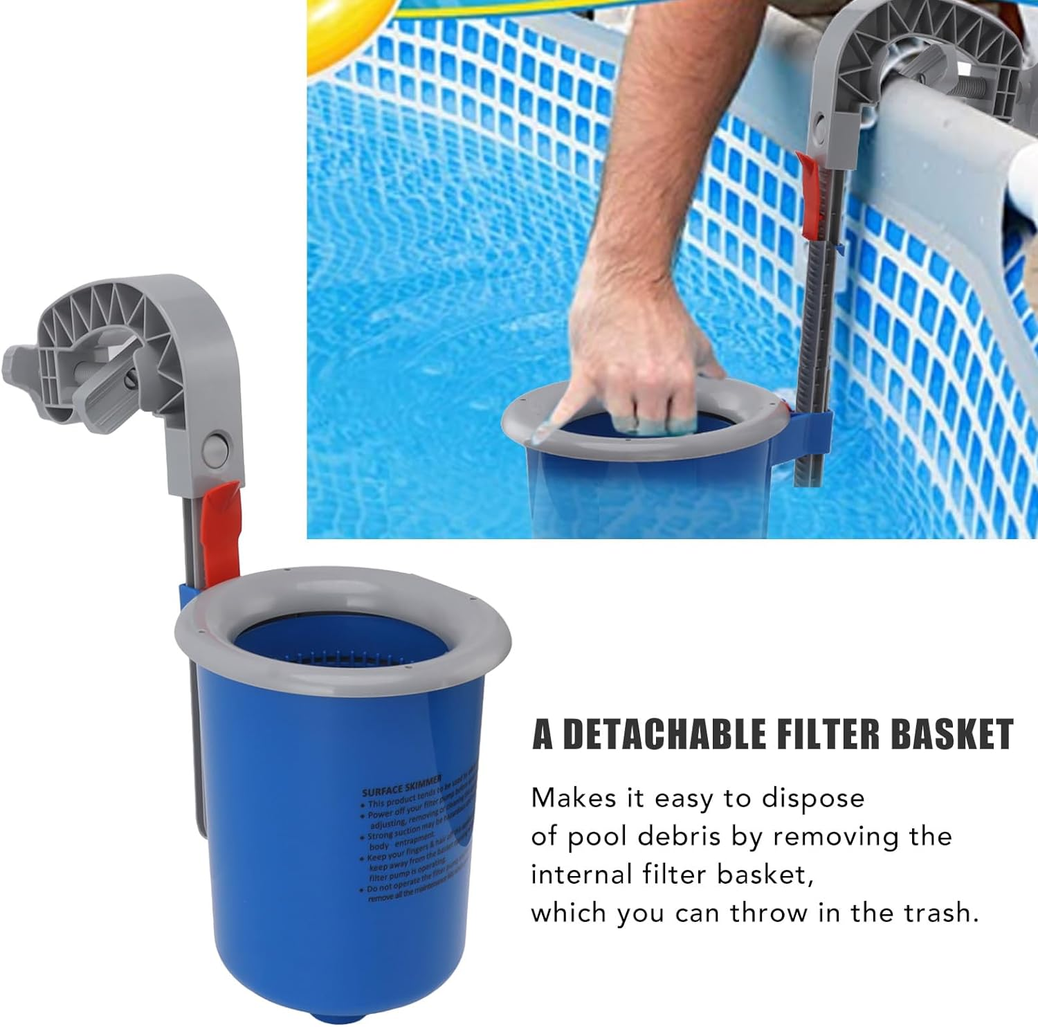 Pool Surface Skimmer, Wall Mount Automatic Skimmer Ground Pool Skimmer with Removeable Skimmer Basket, Removes Pool Surfaces Leaves for Pool Cleaning image number 6