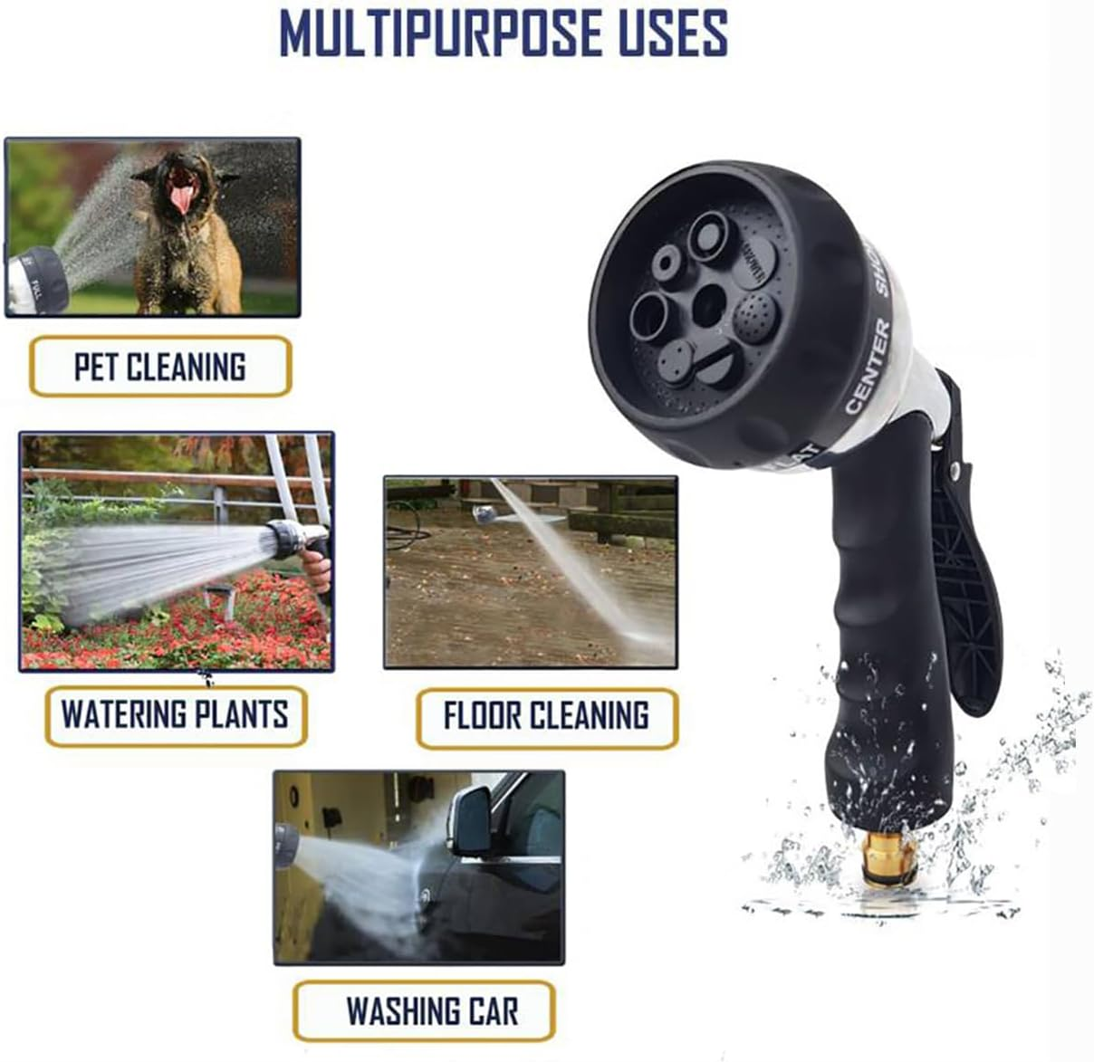 Garden Hose Nozzle, Hose Gun, Pressure Sprayer with 8 Spray Modes, Hose Spray Gun Is Suitable for Watering Plants, Gardens, CAR Washing, Cleaning and Pets, ETC. image number 3