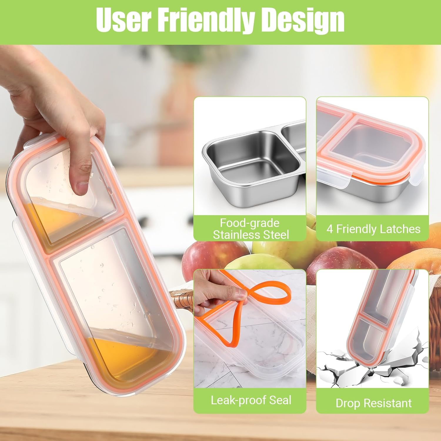 Stainless Steel Snack Containers, Reusable Condiment Box with Lids, Double Compartment Sauce Cups, Divided Food Storage Containers for School, Home, Travel image number 2