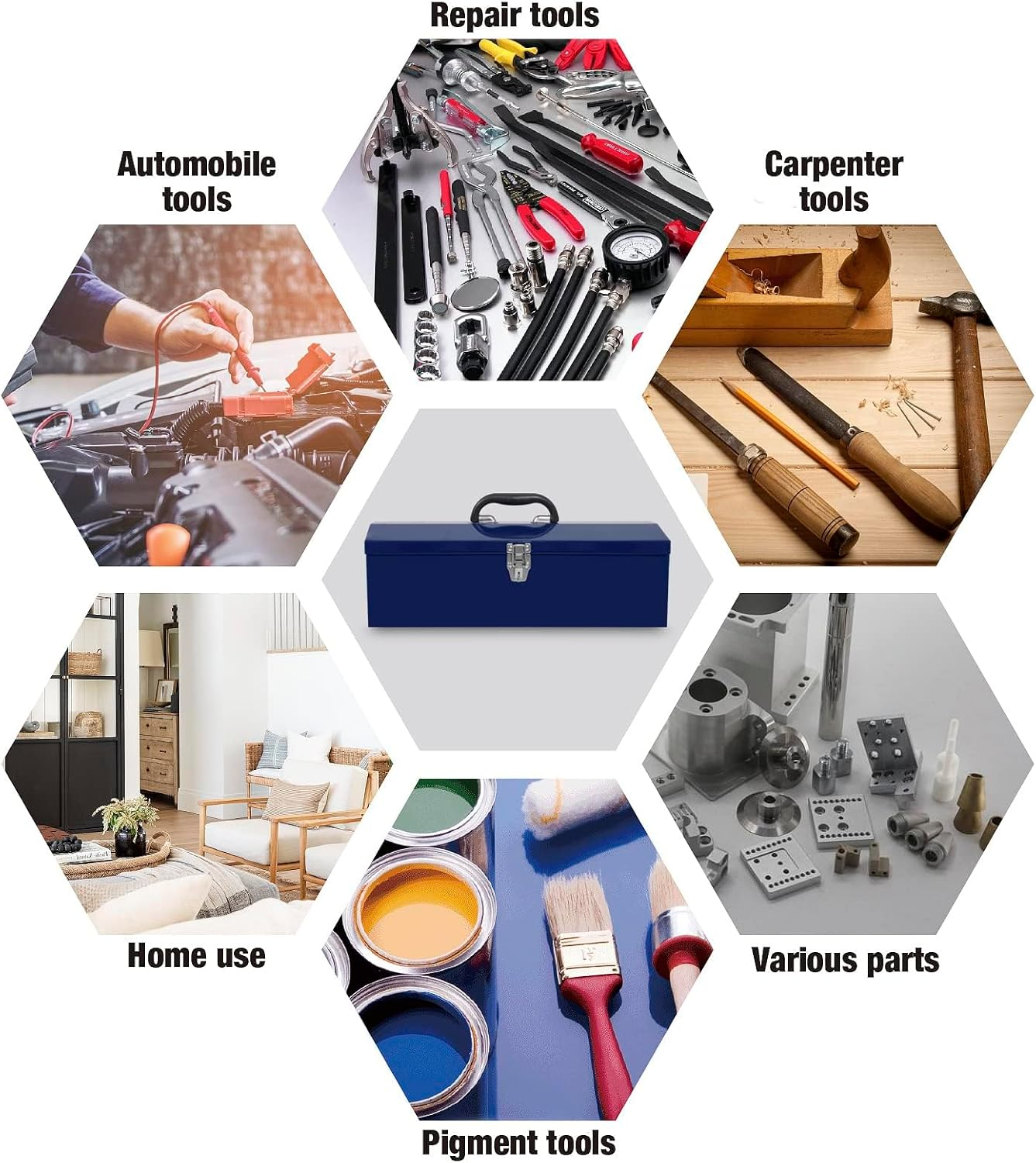 TCE ATB101U-1 Torin Portable Steel Tool Box: 19" Hip Roof Style with Metal Latch Closure and Removable Storage Tray, Blue image number 3