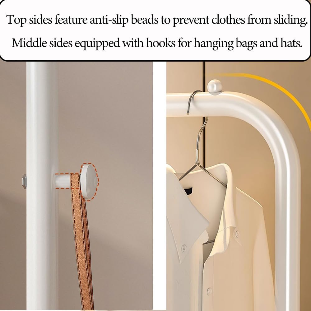 Clothes Rack Metal Clothes Rail Coat Rack for Bedroom Heavy Duty Clothing Rack Garment Rack 2-Tier Storage Shelves with Small Wheels Organiser Clothes 68Cm Width - Space-Saving Organizer (White) image number 3