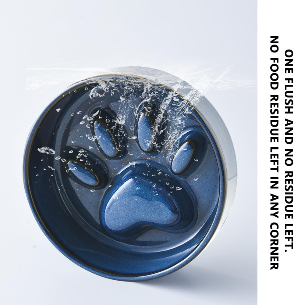 HYAVIA Ceramic Dog Bowl Set with Wooden Stand &ndash; 450 ML Non-Slip Food & Water Bowls for Small and Medium Dogs & Cats, Matte Glaze, Raised Slow Feeder Dish to Prevent Choking (Blue) image number 5