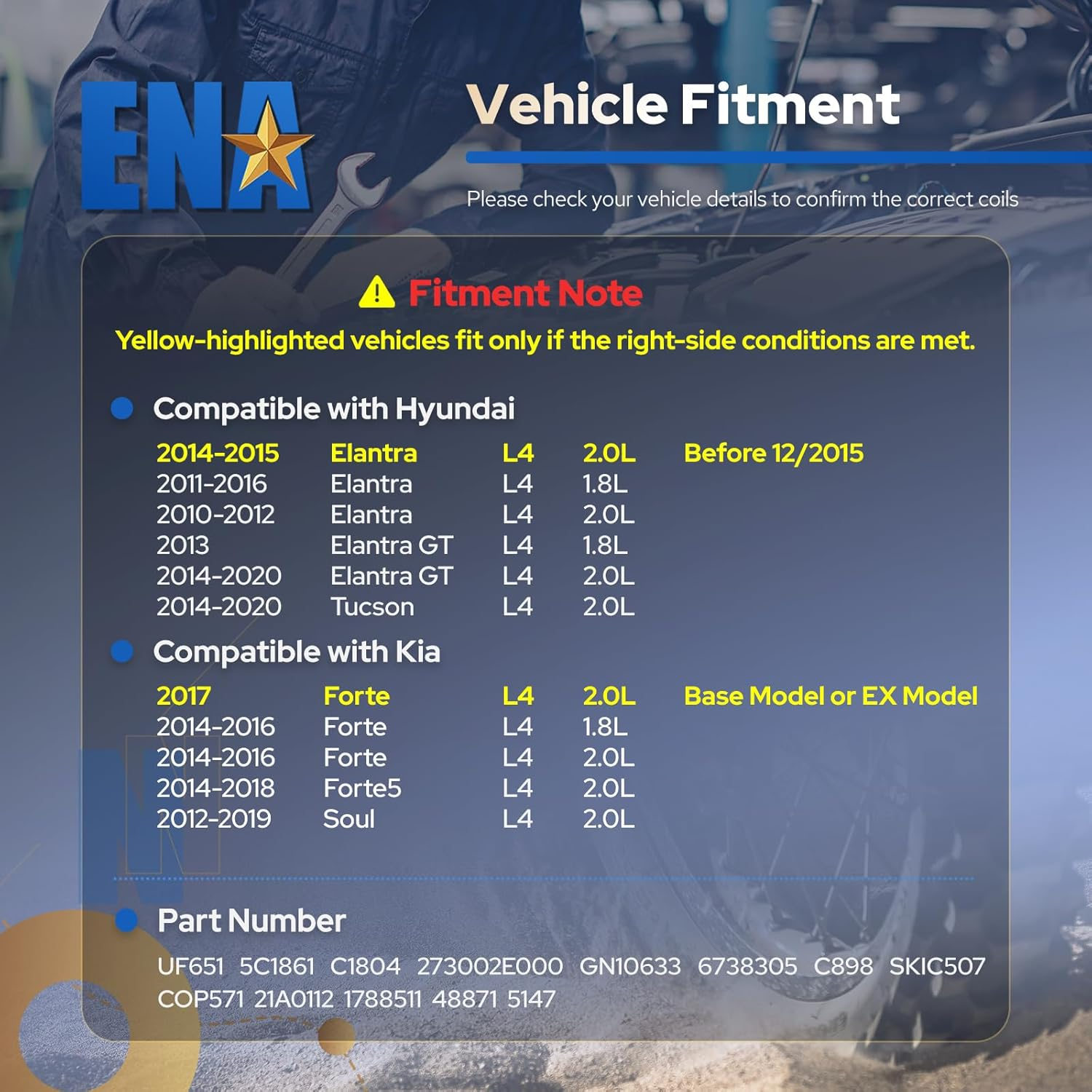 Pack of 4 Ignition Coils for 2011-2017 Hyundai - Elantra GT Coupe Tucson - 2014-2016 Kia Forte Soul 1.8L 2.0L 27300-2E000 273002E000 27301-2E000 273012E000 BLACK image number 6