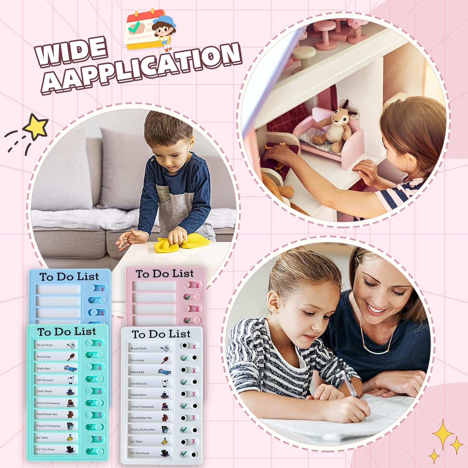 Chore Chart for Kids Multiple Kids, 4 Pcs Plastic Checklist Board Reusable to Do List with 40 Detachable Cardstock, My Chores Slider Chart for Daily/Morning/Bedtime Routine Planning image number 1