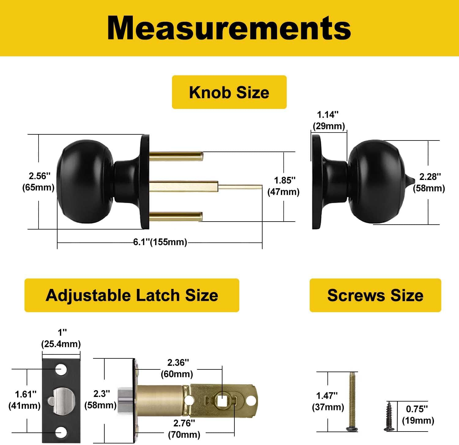 CML Hardware (3 Pack) Keyed Alike Entry Door Knob, Matte Black Exterior Door Lock for Front Door and Entrance, round Ball Handle - 3, Silver image number 6