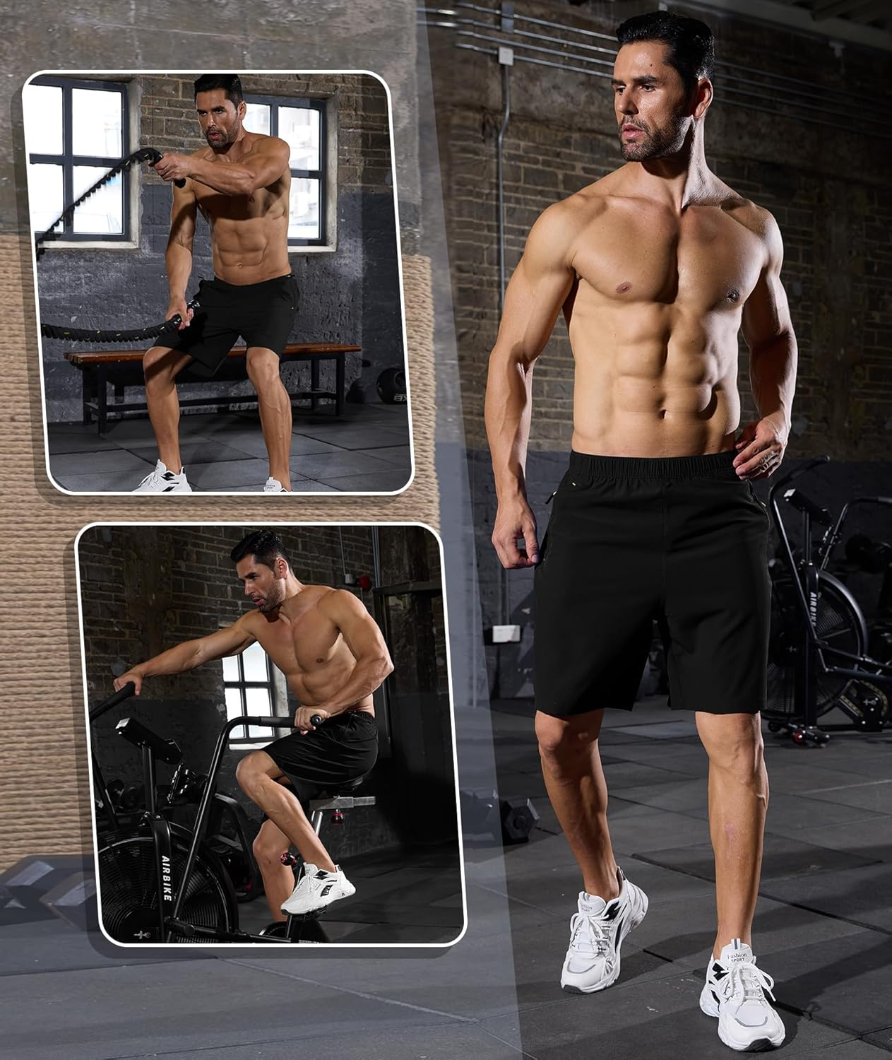 Gym Shorts for Men Quick Dry Fitness Sports Running Shorts Men Breathable with Zip Pockets image number 5