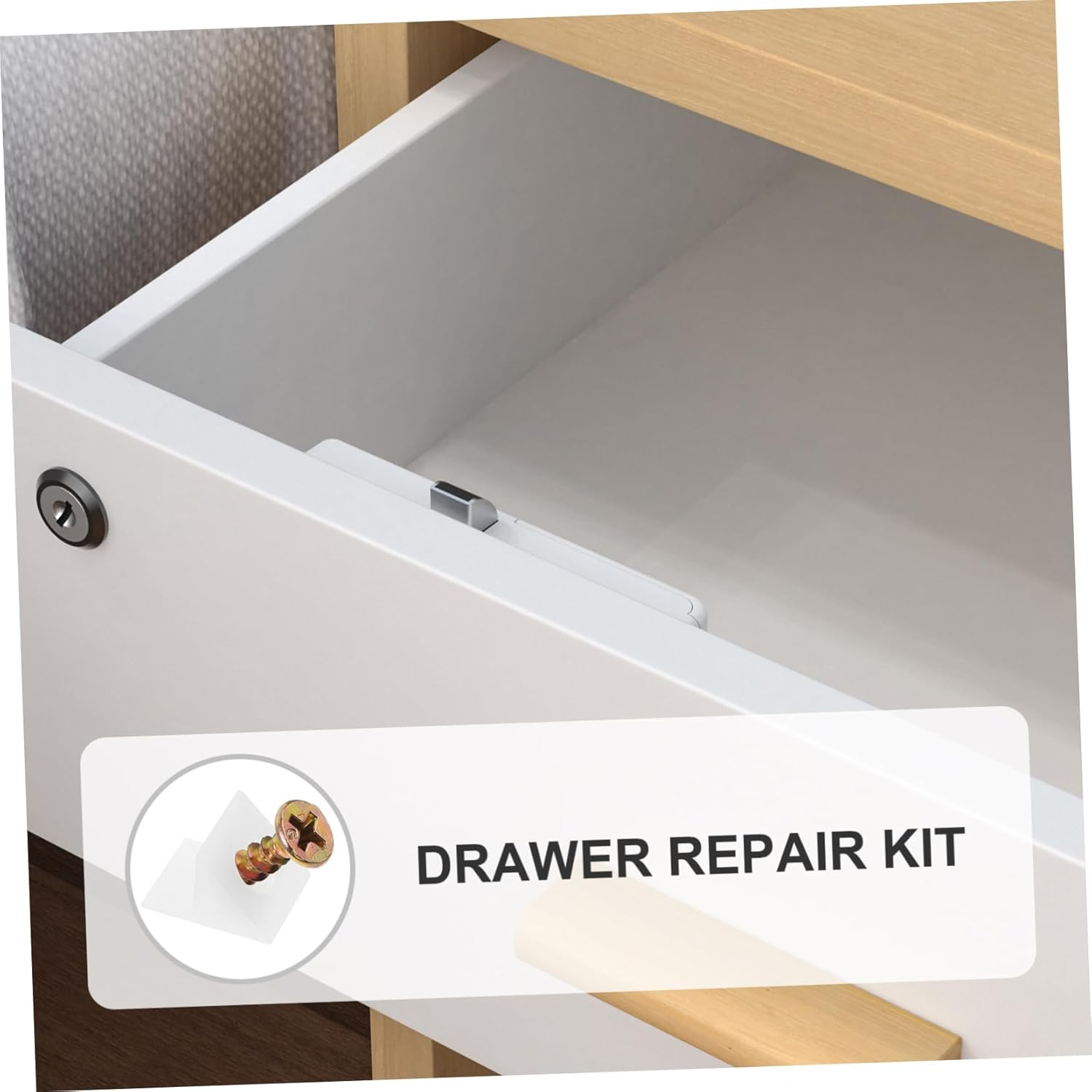 PLAFOPE 50Pcs 45&deg; Plastic Angle Corner Codes with 4X16 Rainbow Self-Tapping Screws Cabinet Bottom Wedges Drawer Repair Kit for Sagging Drawer Reinforcement and Shelf Support image number 1