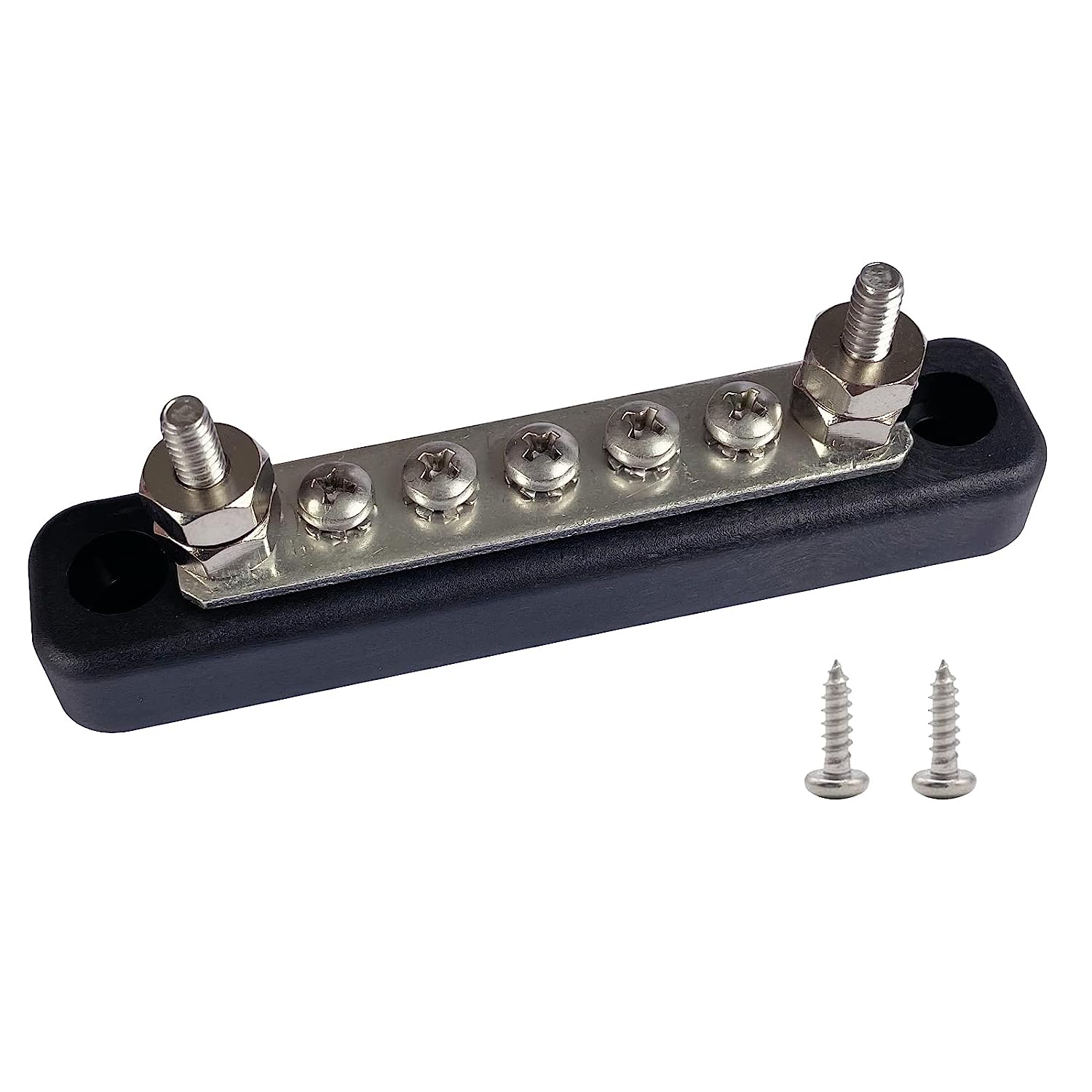 2 X #10 (M5) Studs & 5 X #8 (M4) Terminal Screws Bus Bar, Ampper 4.2" Ground Distribution Block Brass Battery Busbar Junction with Cover for Auto Boat Amplifier and More (Black) image number 4