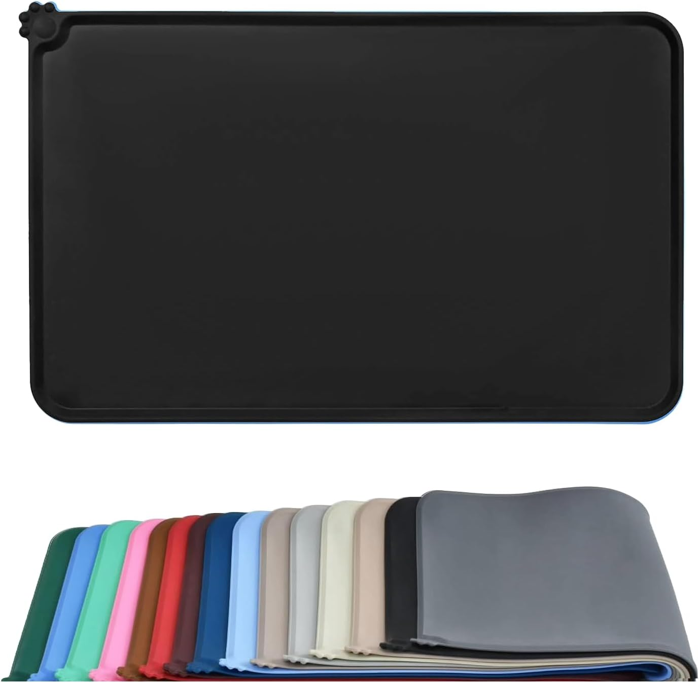 EZONEDEAL Dog Food Mat, Silicone Cat Food Mat, Non Slip Waterproof Pet Feeding Mat Food Container Placemat Pet Food Mat for Small Animals Cat Mat - Dog Bowl Mat (48X30Cm, Black) image number 3