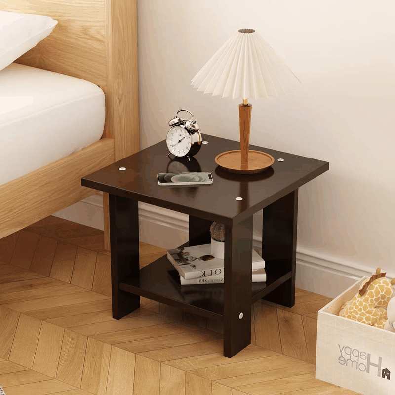 Hbluefat End Table, 19.68In Sofa Side Tea Table, 2-Tier Small Bed Side Table, Wooden Square Low Table for Small Space, Living Room, Bedroom (Grey)