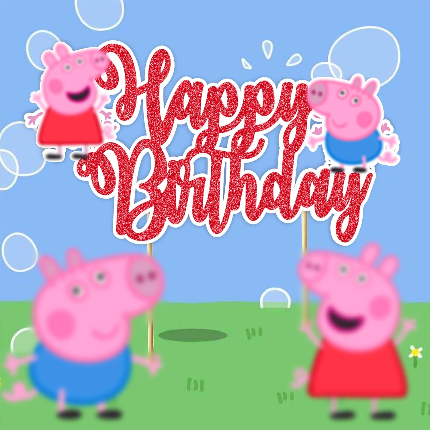Pepa Pig Happy Birthday Cake Toppers &ndash; Fun & Colorful Party Decoration For| Perfect for Themed Birthdays & Dessert Table Decor image number 4