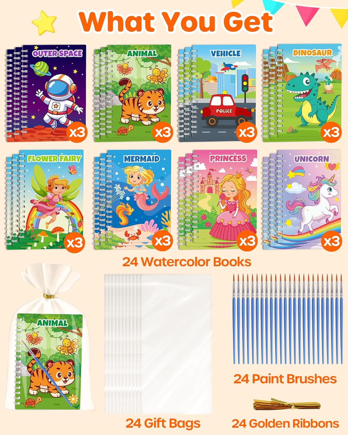 D-Fantix 24 Pack Paint with Water Coloring Books for Kids Ages 4-8-12, Birthday Party Favors Bulk Gifts Goodie Bag Stuffers, Arts and Crafts Classroom Prizes Rewards, Back to School Gifts for Students