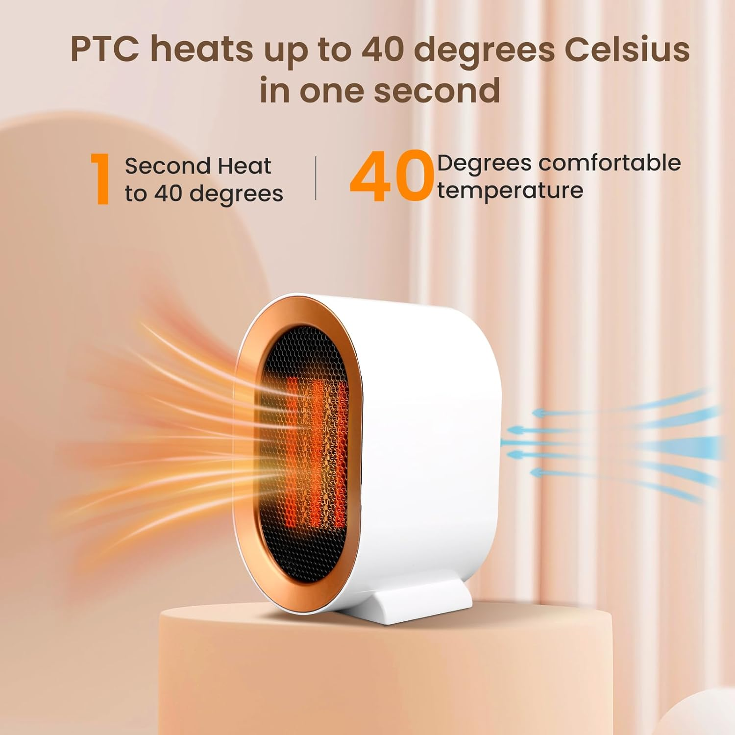 Space Heater for Indoor Use, Angkng 1200W Portable Heaters with Overheat, Tip-Over Protection， Small Electric Heater under Desk for Office, Portable Space Heater for Bedroom, Fast Heating for Room image number 3