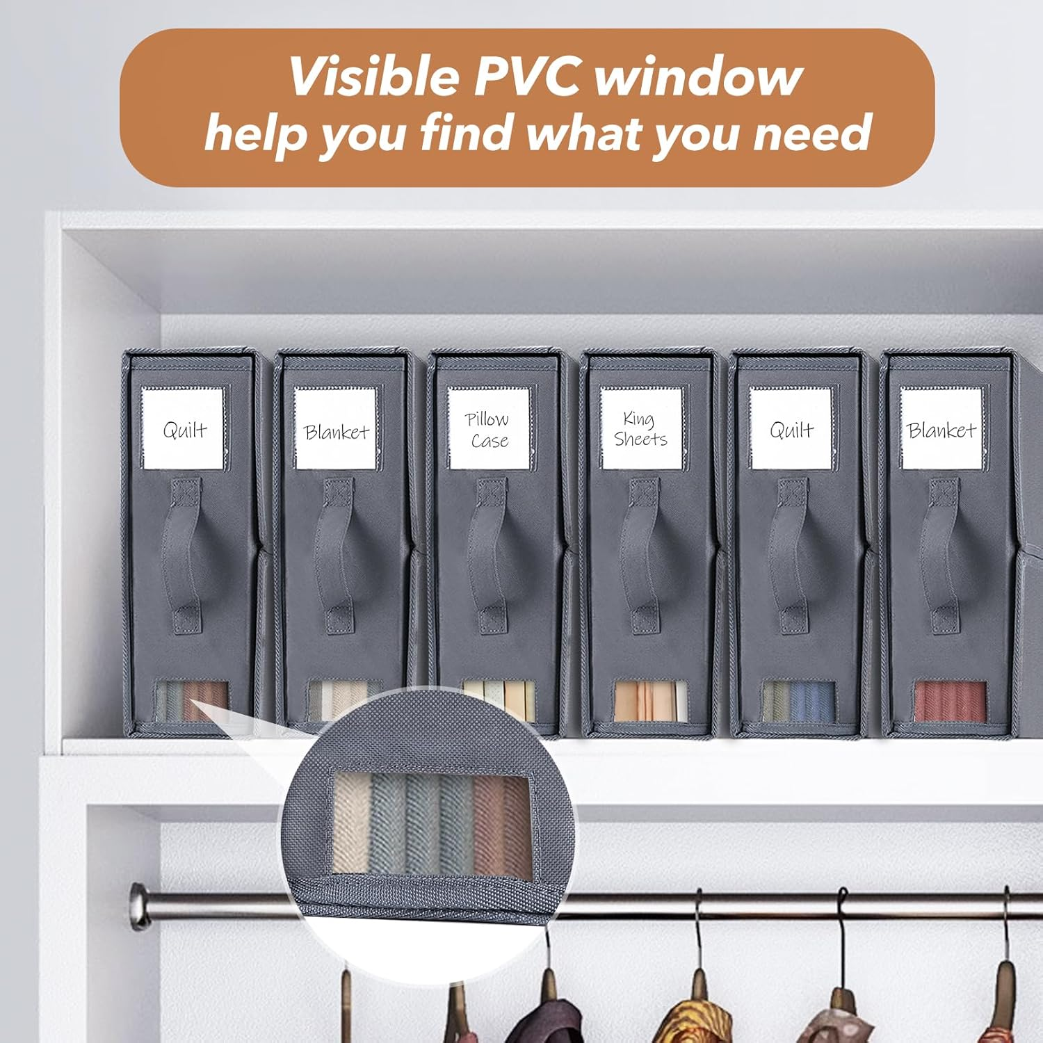 Linen Storage Bag, Bed Sheet Organiser with Handle, 6 Pack King Size Foldable Storage Box for Wardrobe, under Bed Storage | Premium Organiser with Clear Window & Labels for Home Storage & Organisation image number 3