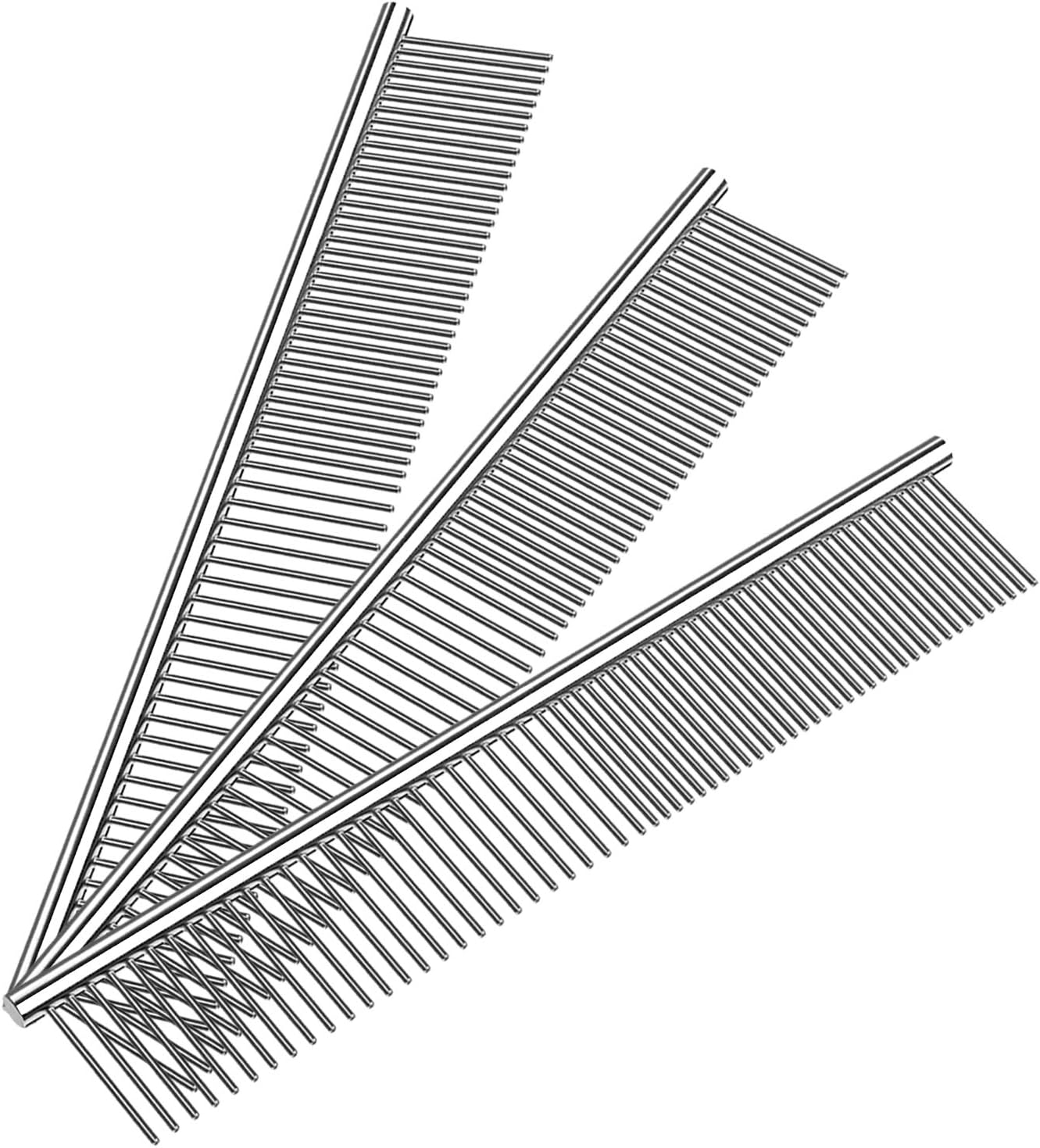 Kopal Stainless Steel Comb Set for Dogs and Cats, Pet Metal Brusher, Silver, Pack of 3