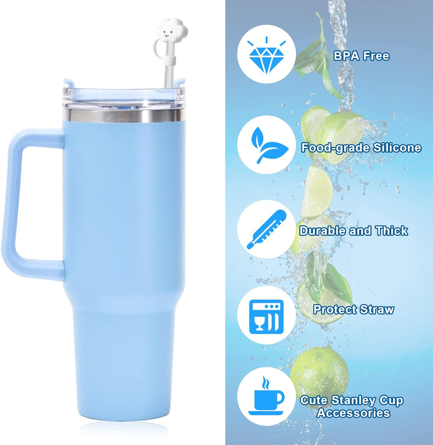 Straw Cover Compatible with Stanley 30&40 Oz Tumbler,4Pcs Large Cloud Straw Covers Cap for Stanley Cup Accessories,Food-Grade Silicone Protector Topper for 10Mm Straws (4Pc Cloud Straw Cover) image number 4